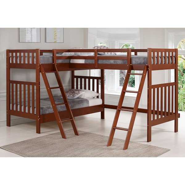 Aurora Twin Over Twin Wood Bunk Bed, Chestnut, Weight: 245